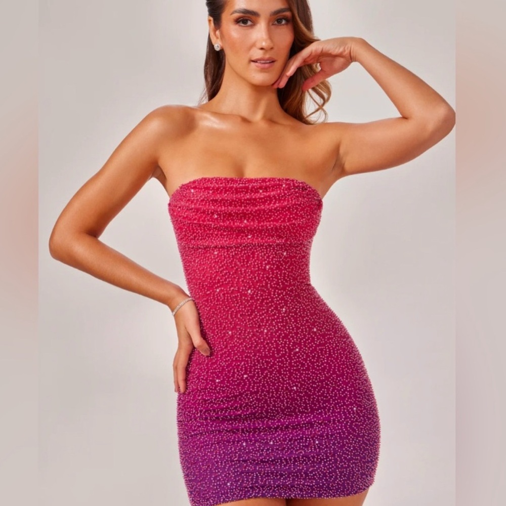 Oh Polly Ombre Beaded Dress in Pink